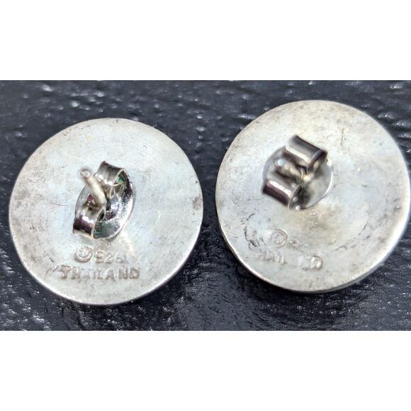 Vintage SU Earrings, 925 Sterling Silver, Butterfly Back, Puffy Round, Thailand - Picture 3 of 4
